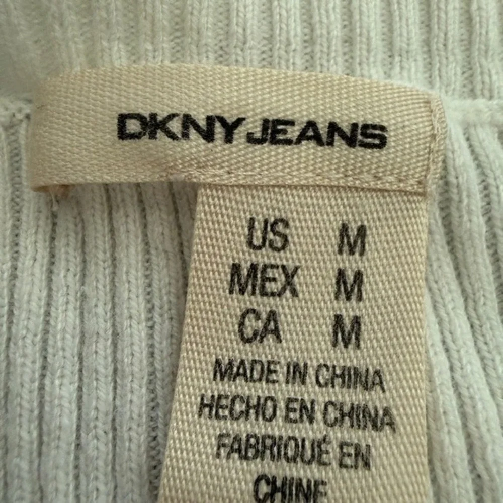 DKNY Jeans White Ribbed V‎ Neck Long Sleeve Sweater Top Women's Medium